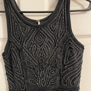 EUC Free People Black Heather Embellished Babydoll Mini Dress Small